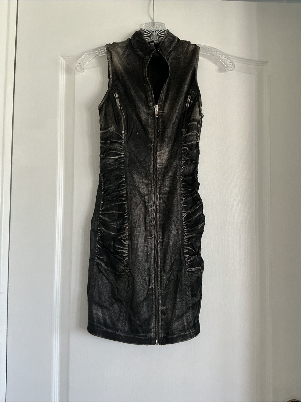Picky Girl Sleevless Ruched Zip-Front Denim Dress Style NVD227 Size S